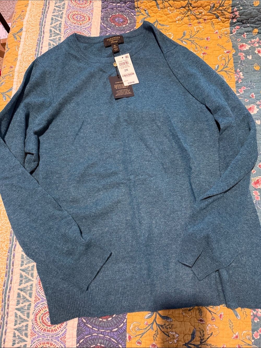 Charter Club Teal Blue 100% Cashmere Crewneck Sweater